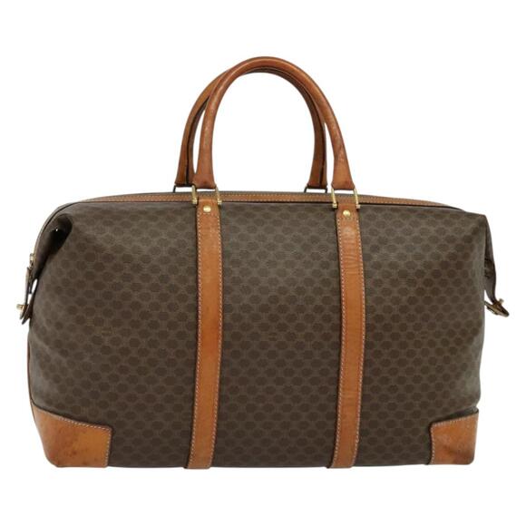 CELINE Macadam Canvas Boston Bag Pvc Leather Brown Gold - Picture 1 of 12